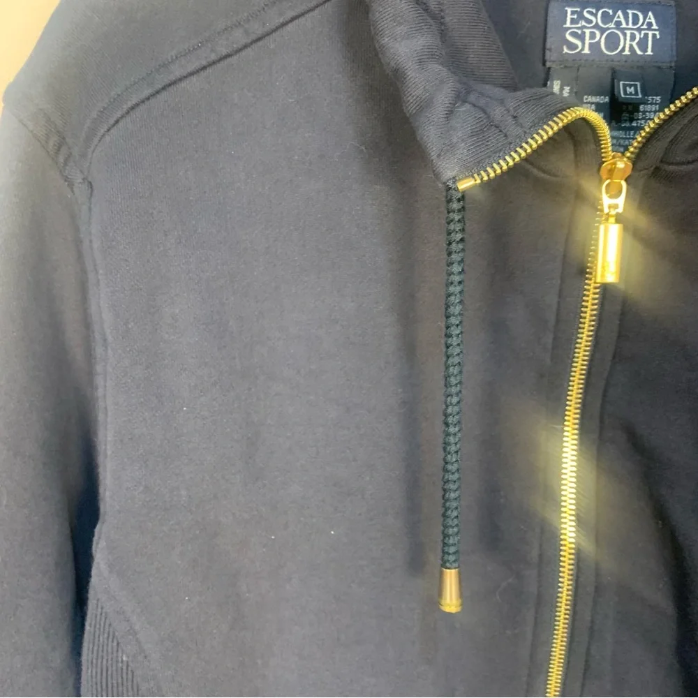 Escada Sport Front Zipper Logo Embroidered Sweatshirt Jacket Drawstring - Picture 5 of 11